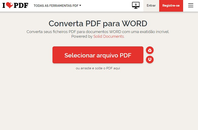 ilovepdf conversor de pdf para word grátis