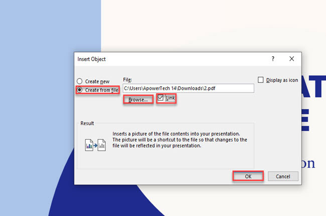 insert PDF into PowerPoint as a link file