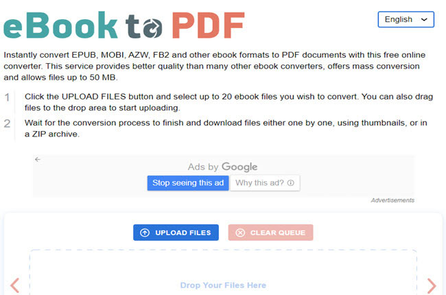 convert EPUB file to PDF on eBooktoPDF