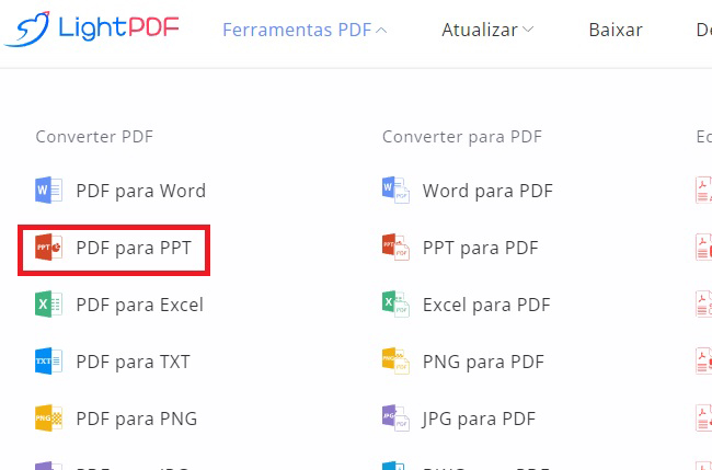 lightpdf online ferramentas converter pdf para ppt grátis