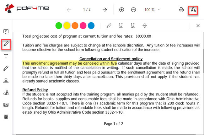highlight text in PDF online using PDF4ME