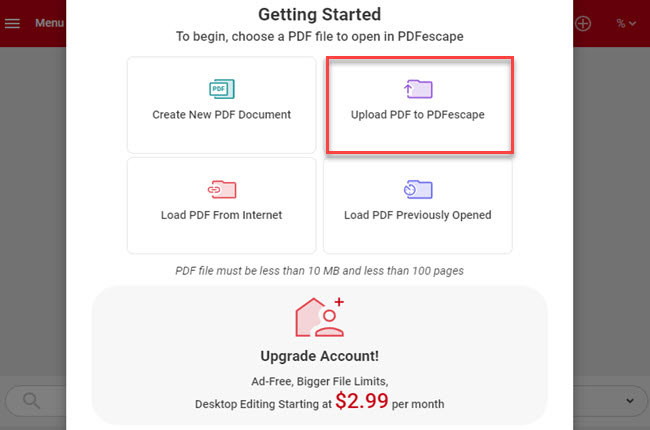 Upload PDF to PDF PDFescape