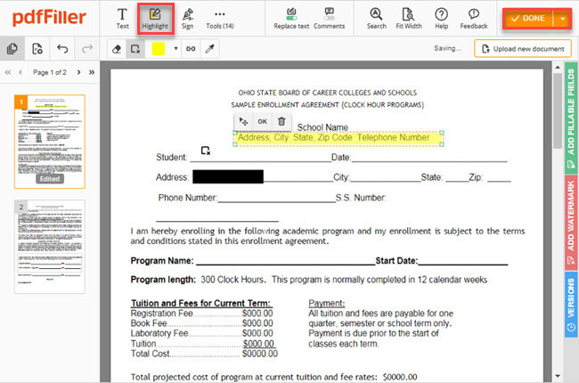highlight text in PDF with pdfFiller