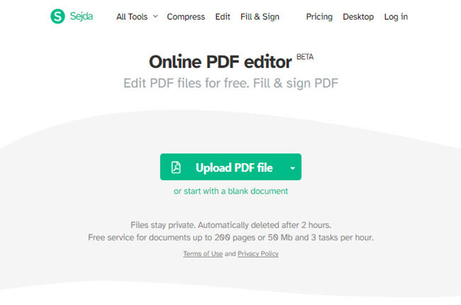 add text in PDF online using Sejda
