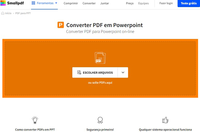 smallpdf envio converter pdf para ppt grátis