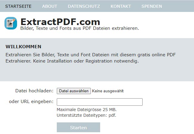 PDF-Dateien auf ExtractPDF.com hochladen