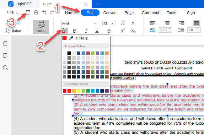 change PDF text color