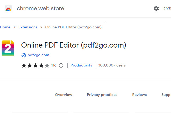Chrome extension PDF2GO