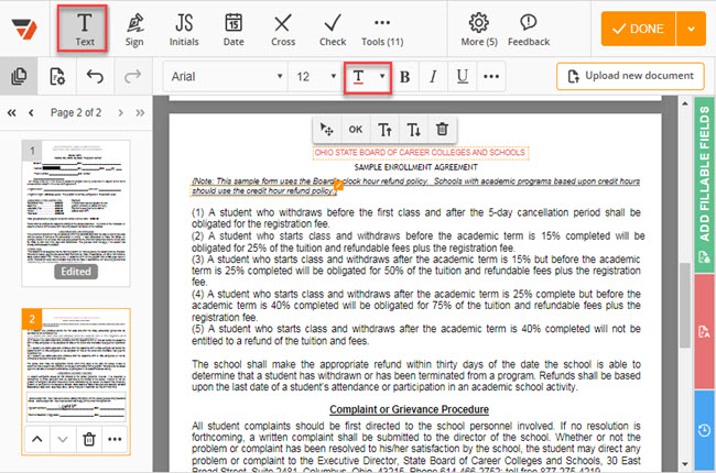 how to change text color in PDF using pdfFiller