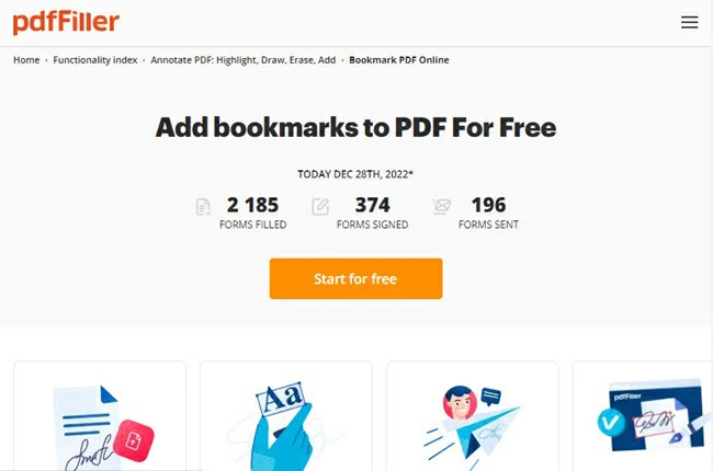 pdffiller iniciar marcador de pdf online