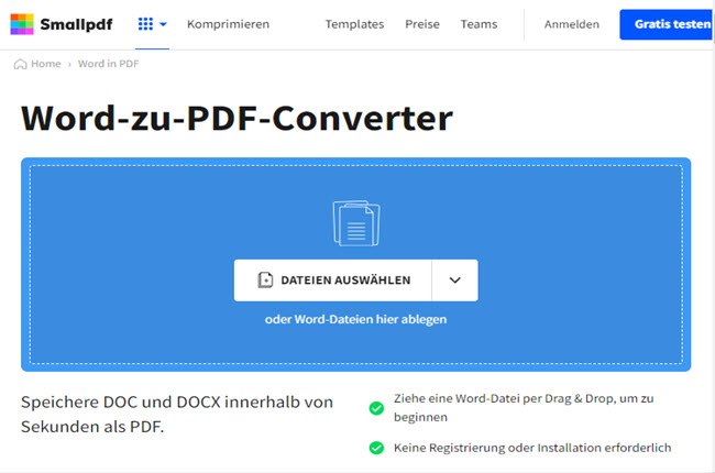 DOCX-Dokument auf Smallpdf in PDF umwandeln