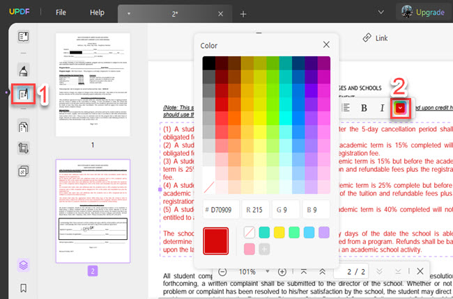 how to change font color in PDF