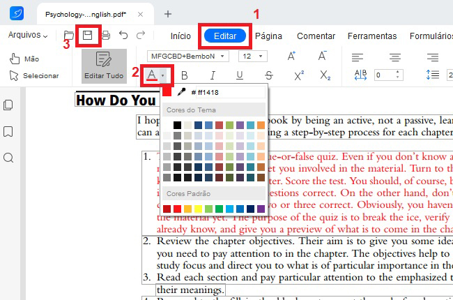 lightpdf alterar a cor do texto do pdf