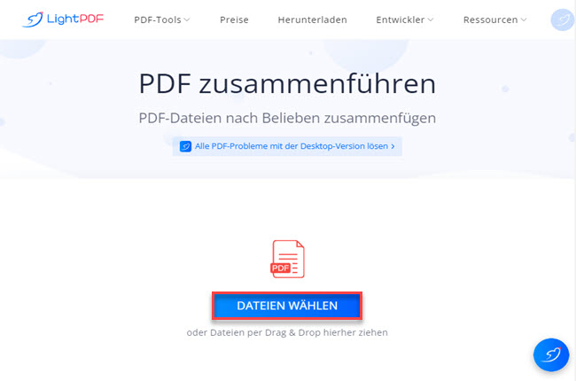 upload PDF files to LightPDF