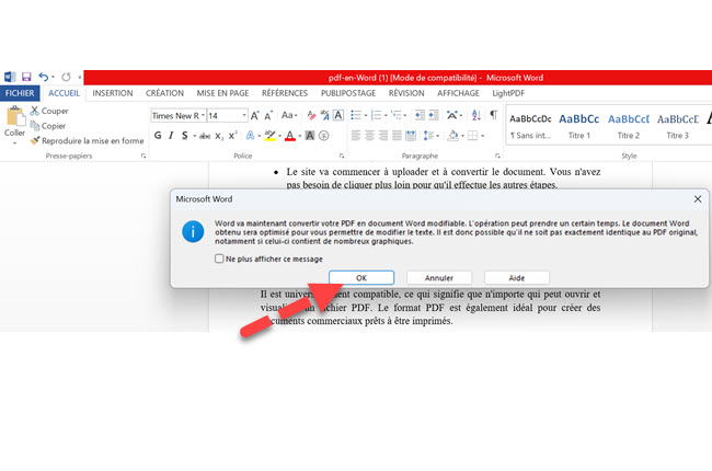 modifier PDF en Word via Office