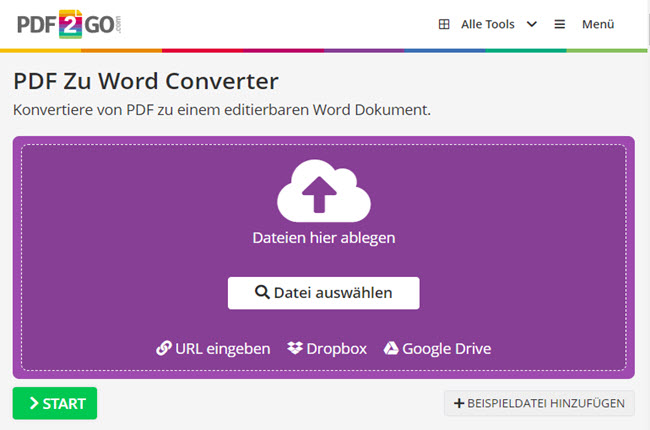 PDF2GO PDF-zu-Word-Konverter