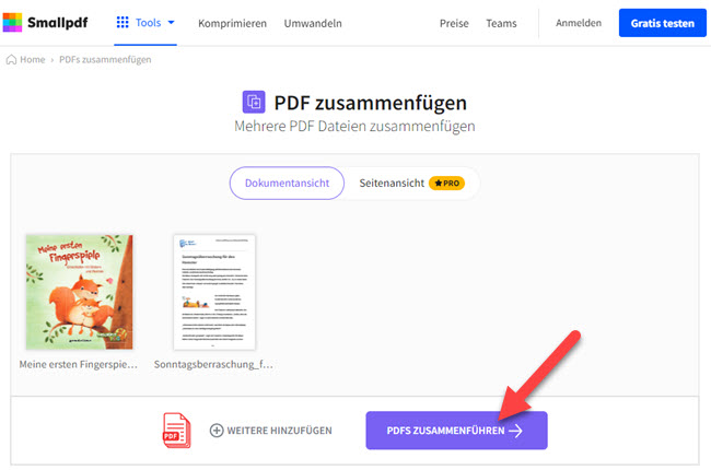 PDF online auf Smallpdf zusammenführen