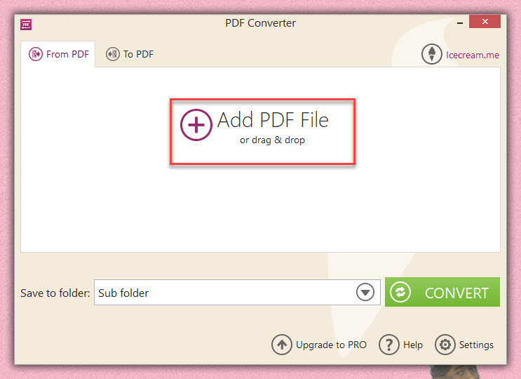 Add PDF File to icecream PDF Converter
