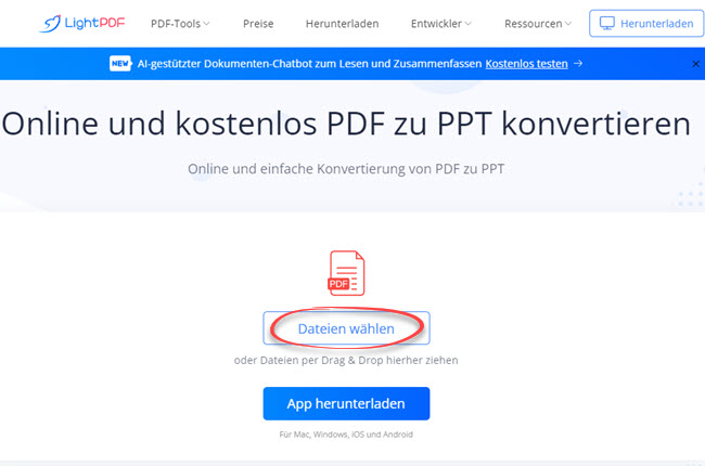 PDF-Datei wählen und hochladen
