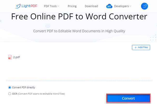 convert PDF to Word using LightPDF