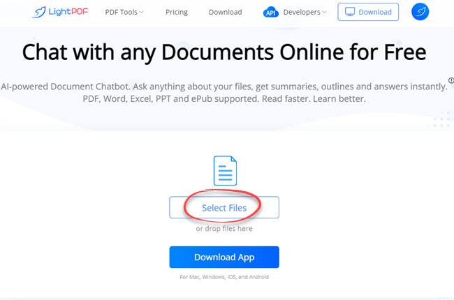 use LightPDF AI tool to extract data from PDF