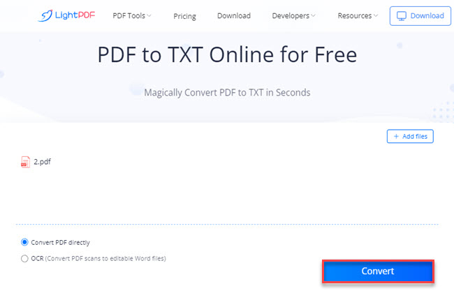 lightpdf convert pdf to txt