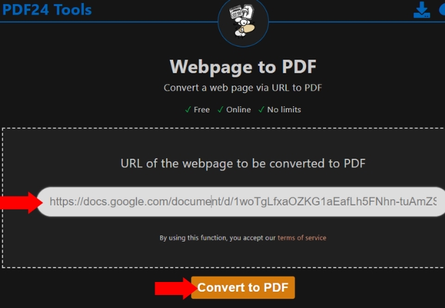 turn website into PDF pdf24