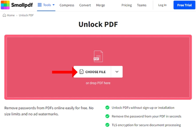 copy text from a locked PDF smallpdf