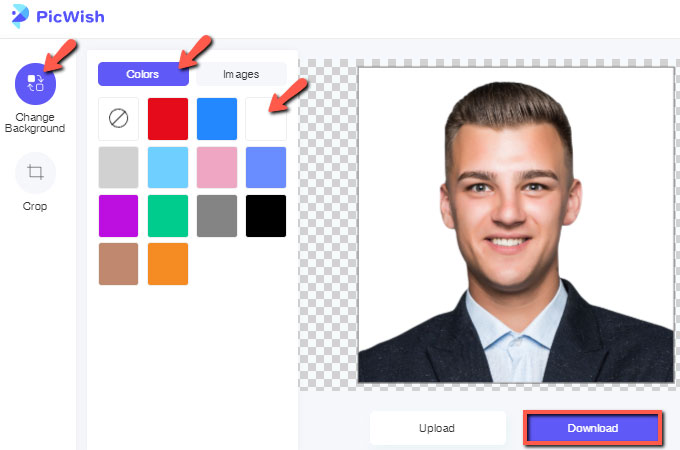 Quick and easy 2x2 picture editor online white background For passport and ID photos