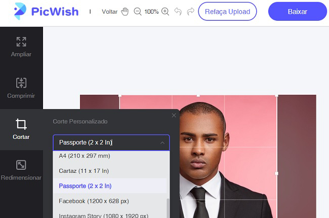picwish editar passaporte recorte