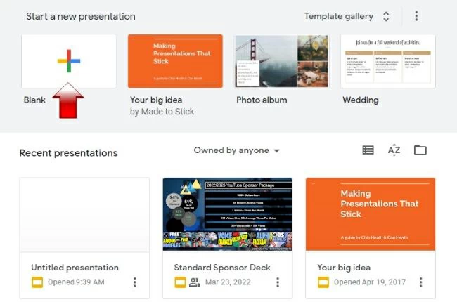 google slides espaço em branco