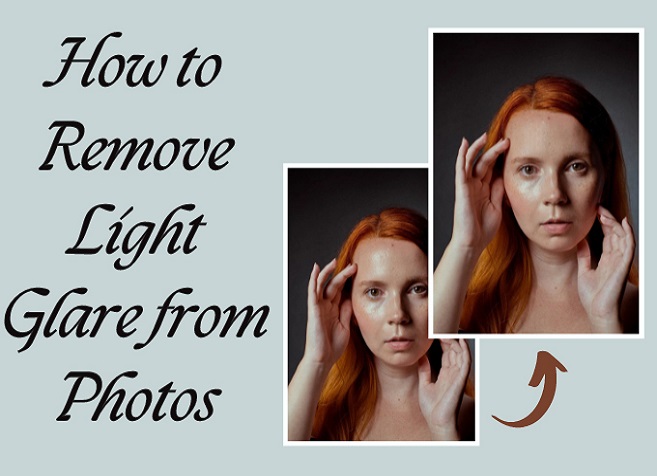 before and after picture of a girl with and without the light glare