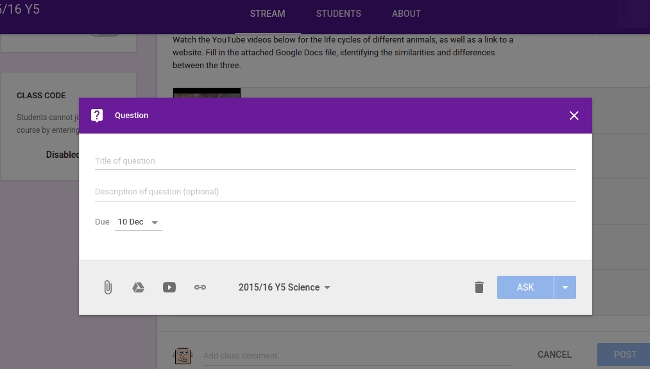 ask question on google classroom