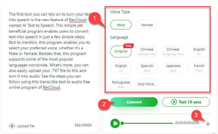transcribe text to audio free online