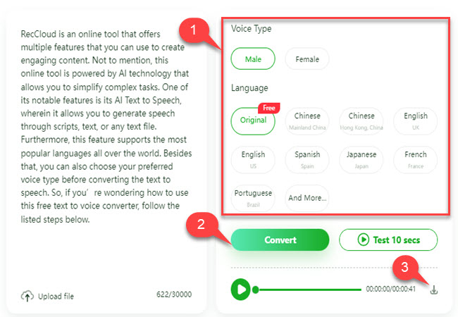 free text to voice converter