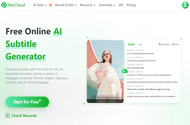 reccloud AI subtitle generator
