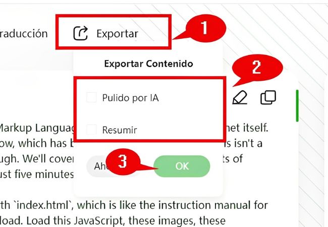 exportar salida haz clic en aceptar