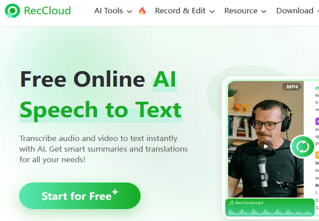 reccloud transcription main interface