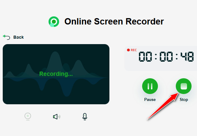 click stop button to stop recording