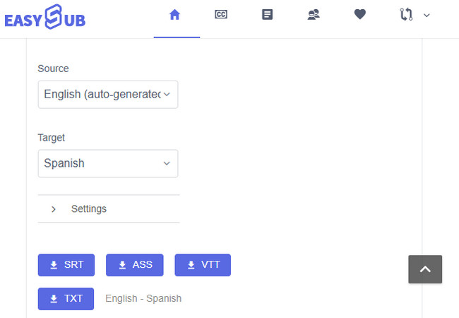 easysub youtube subtitle download interface