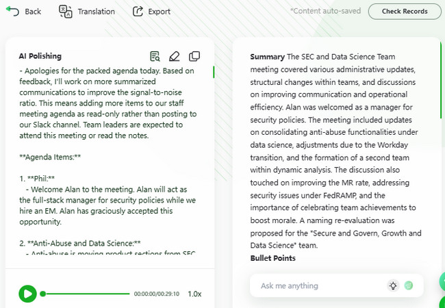 reccloud transcribe meeting interface