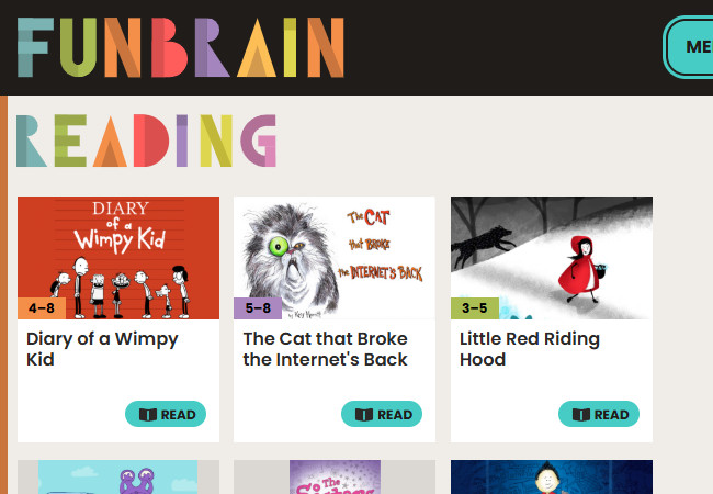 funbrain stories on website interface