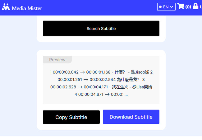 mediamister youtube subtitle download interface