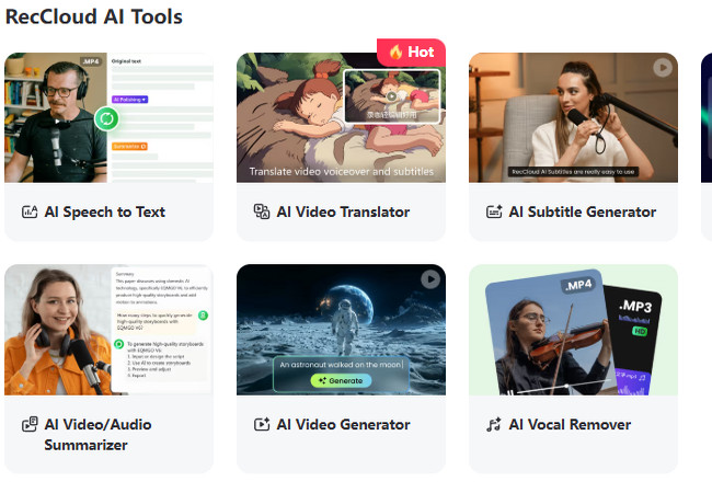 reccloud set of ai tools