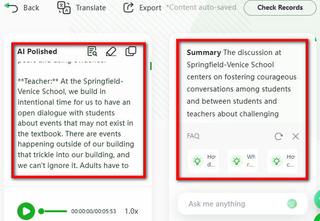 reccloud preview output and summary