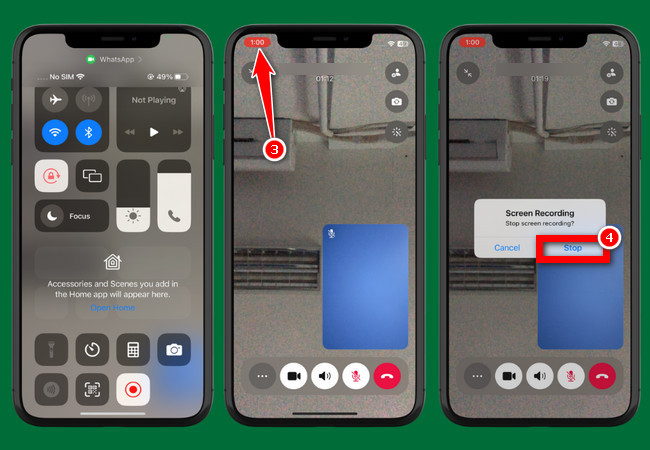 start stop recording on whatsapp iphone