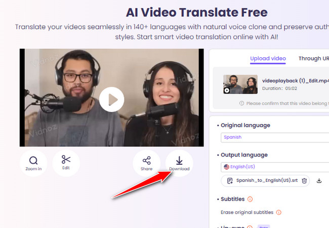 vidnoz download the translated video