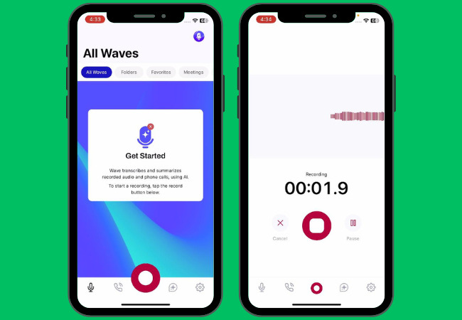 wave note taker app interface