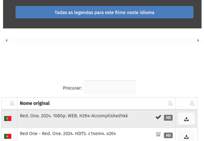 interface do usuário para download de legendas opensubtitlescom