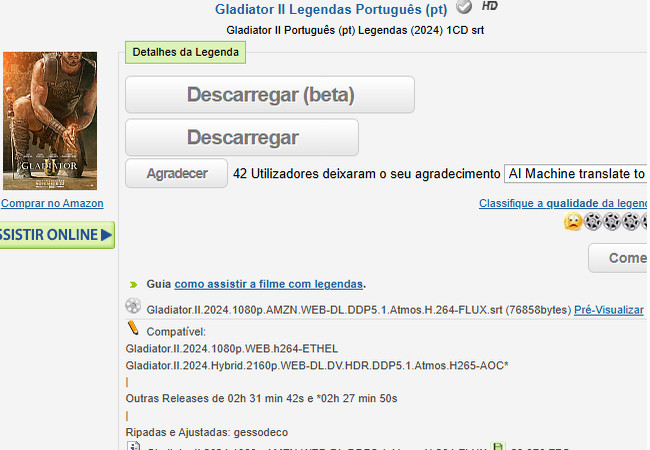 interface do usuário para download de legendas opensubtitlesorg